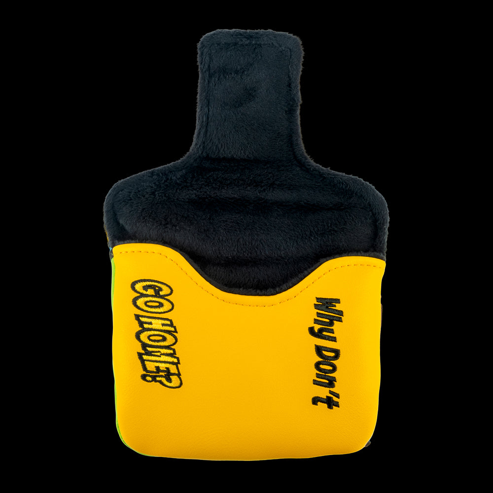 Rewind Golf x Happy Gilmore Why Don't You Just Go Home movie scene green, blue, and yellow mallet golf headcover.