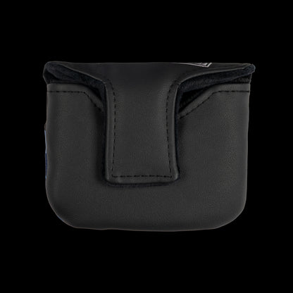 Animal House official blue golf sweater mallet putter headcover on black material.