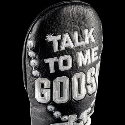 Top Gun x Rewind Golf Talk To Me Goose black and silver dog tag themed fairway wood golf headcover.