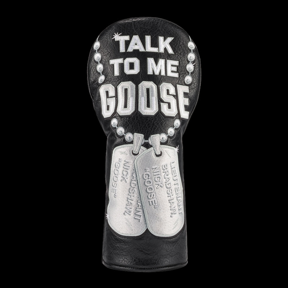 Rewind Golf x Top Gun Talk To Me Goose black and silver dog tags driver golf headcover.
