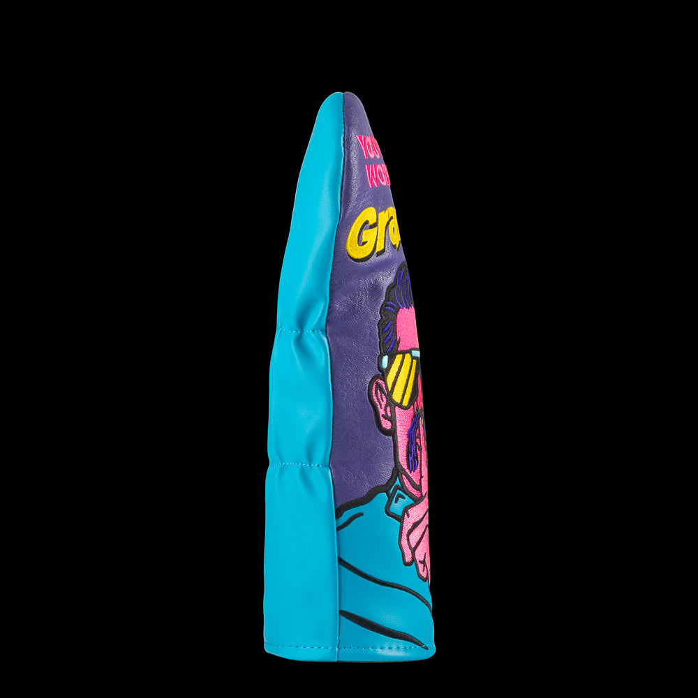 Happy Gilmore x Rewind Golf You're In My World Now Grandma purple and blue movie scene fairway wood golf headcover.