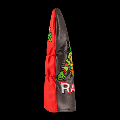 Red TMNT Raph driver cover with bold sai design.