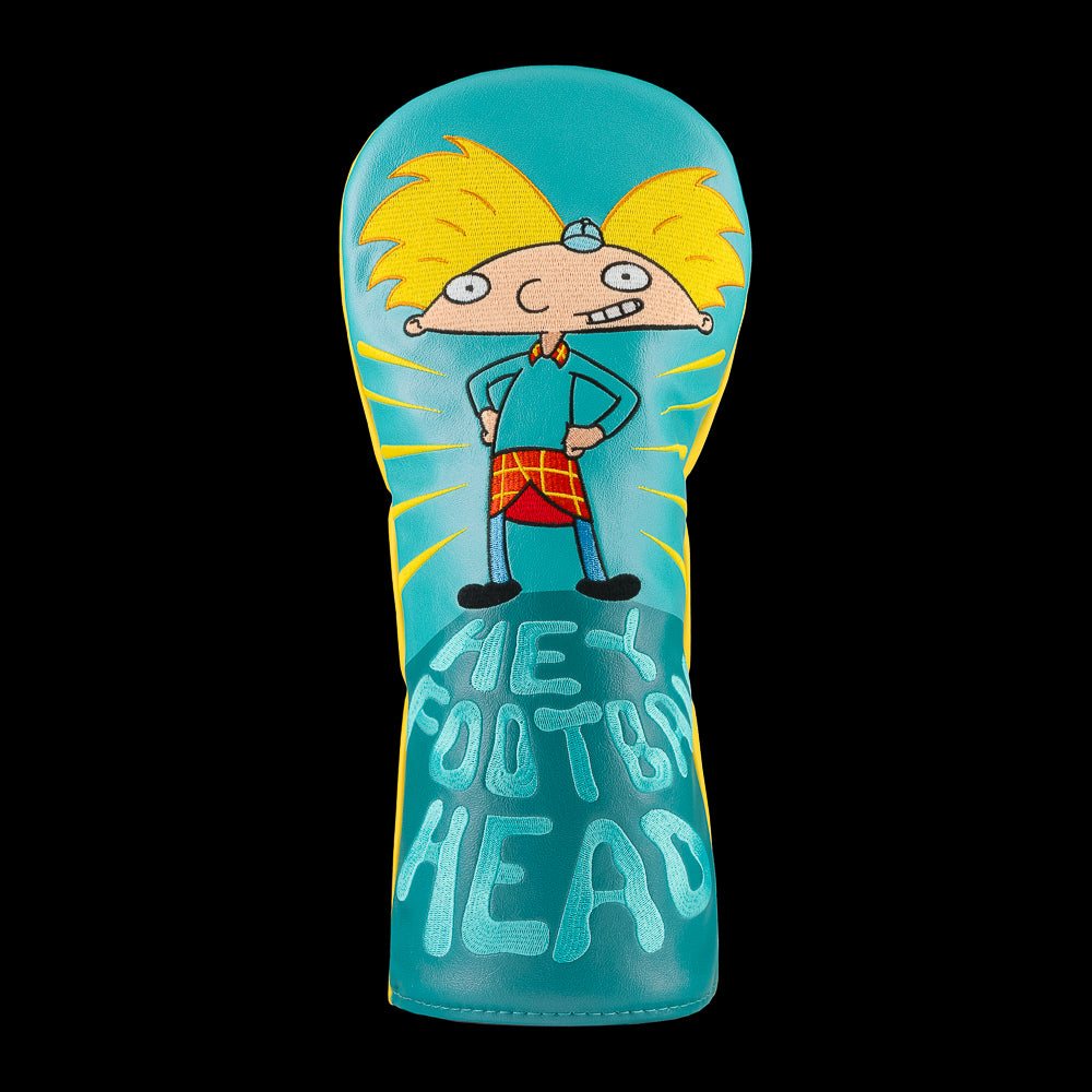 Teal Arnold driver cover with “Hey Football Head” text.
