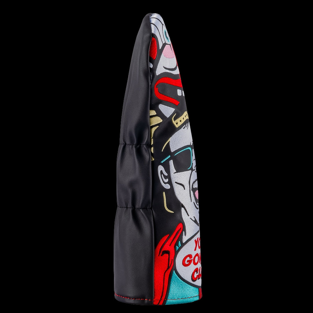 Rewind Golf x Happy Gilmore You're Gonna Die Clown officially licensed driver golf headcover featuring Happy in front of a clown graphic.