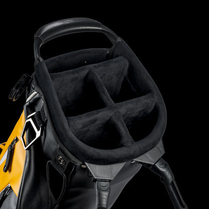 Yellow and black golf bag with 'Gilmore' branding on a white background
