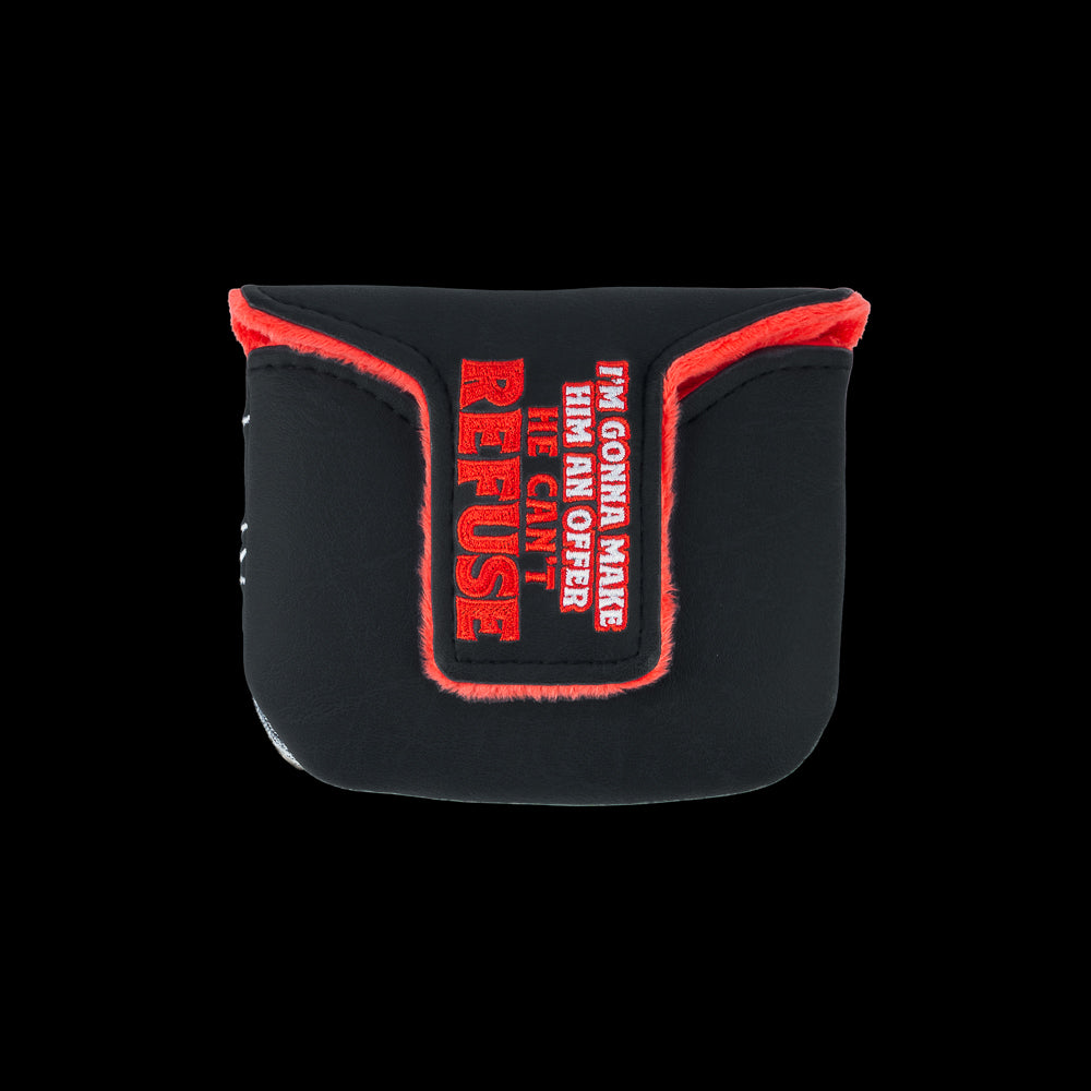 Rewind Golf x The Godfather Offer He Can't Refuse official mallet golf headcover featuring a black and white design with red fur.