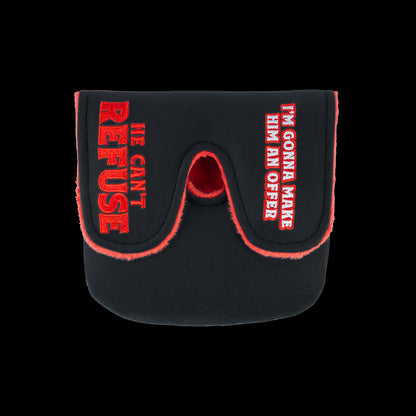 Rewind Golf x The Godfather official Offer He Can't Refuse black, white, and red center shaft XL mallet golf headcover.