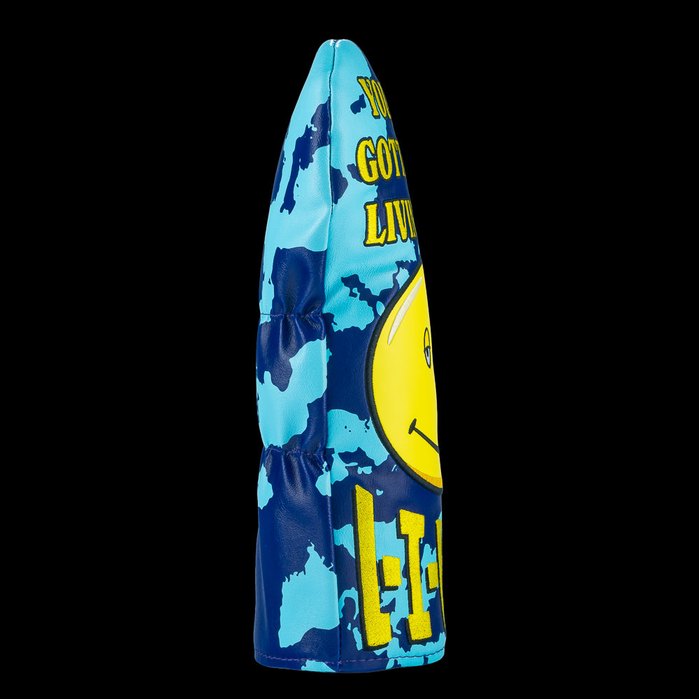 Rewind Golf x Dazed and Confused licensed Gotta Keep Livin' Man smiley face on blue camo driver golf headcover.