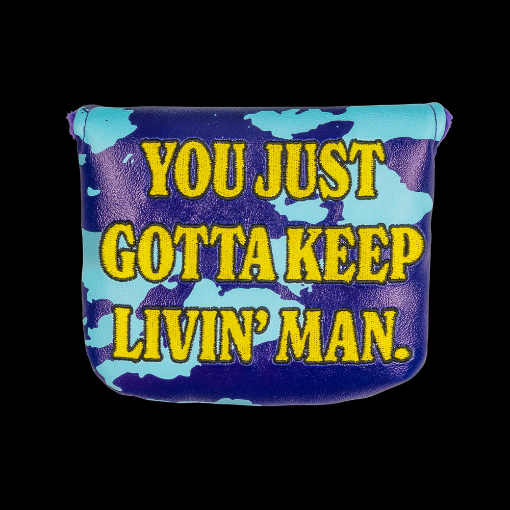 Rewind Golf x Dazed And Confused Gotta Keep Livin' Man blue camo mallet golf headcover.