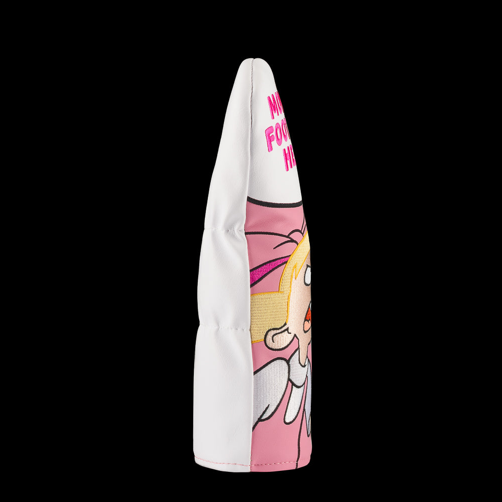 Pink Helga fairway cover with “Move It Football Head” quote.