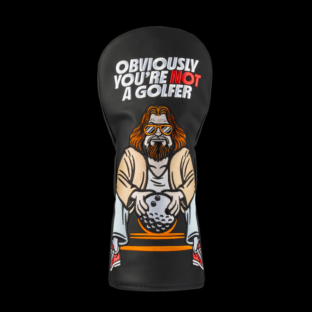Rewind Golf x Big Lebowski officially licensed driver golf headcover with The Dude and Obviously You're Not A Golfer quote.