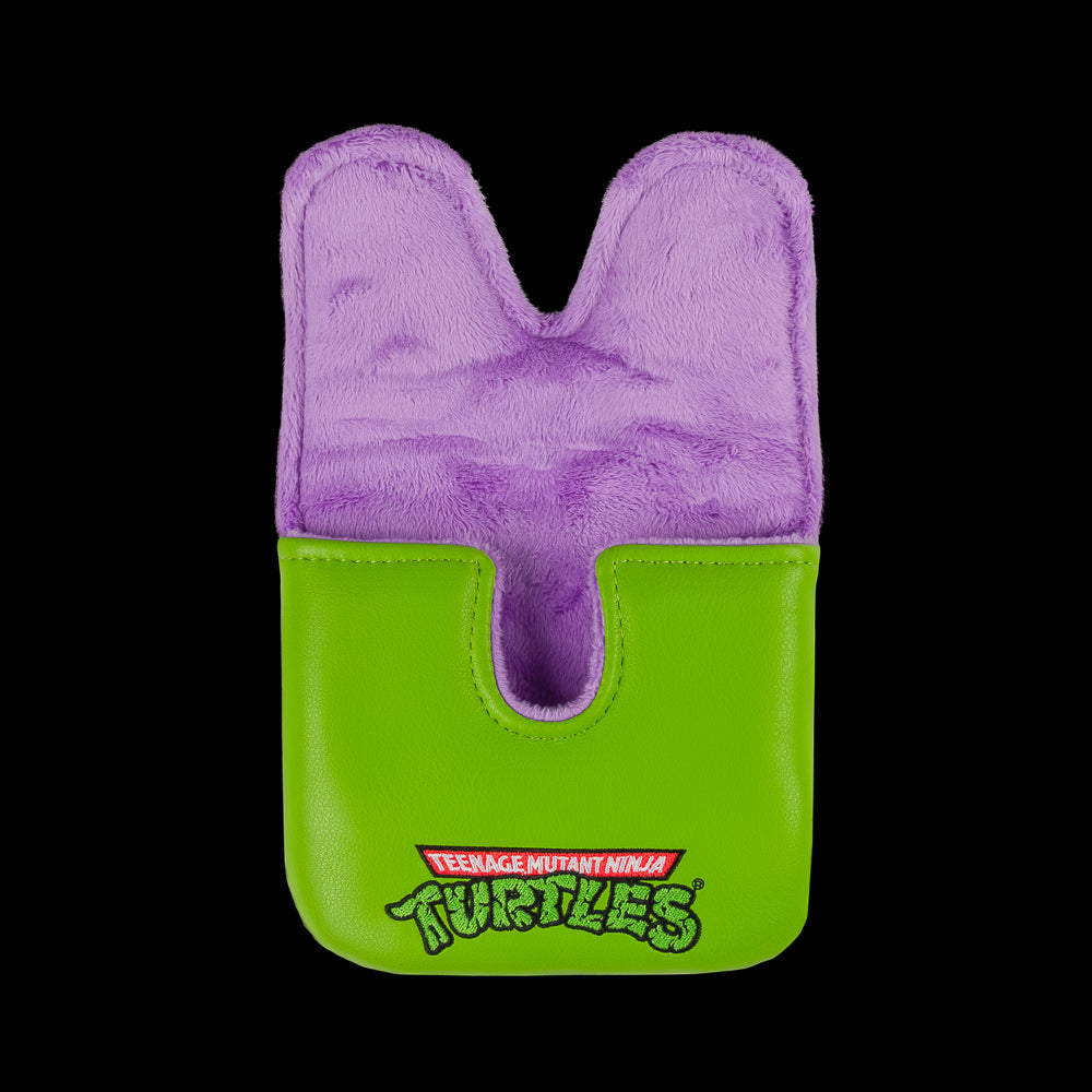 Green TMNT Donnie center shaft XL mallet cover with purple mask peeking design.