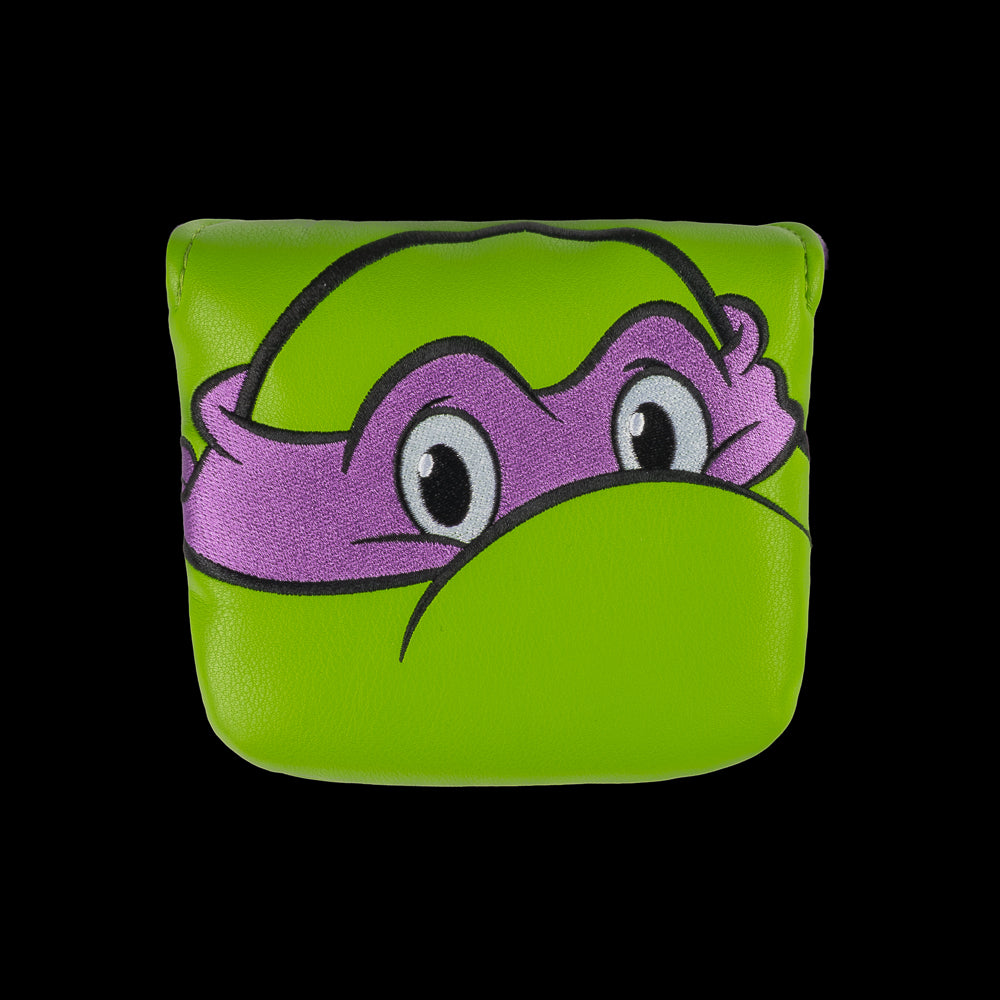 Green TMNT Donnie mallet cover with purple mask peeking design.
