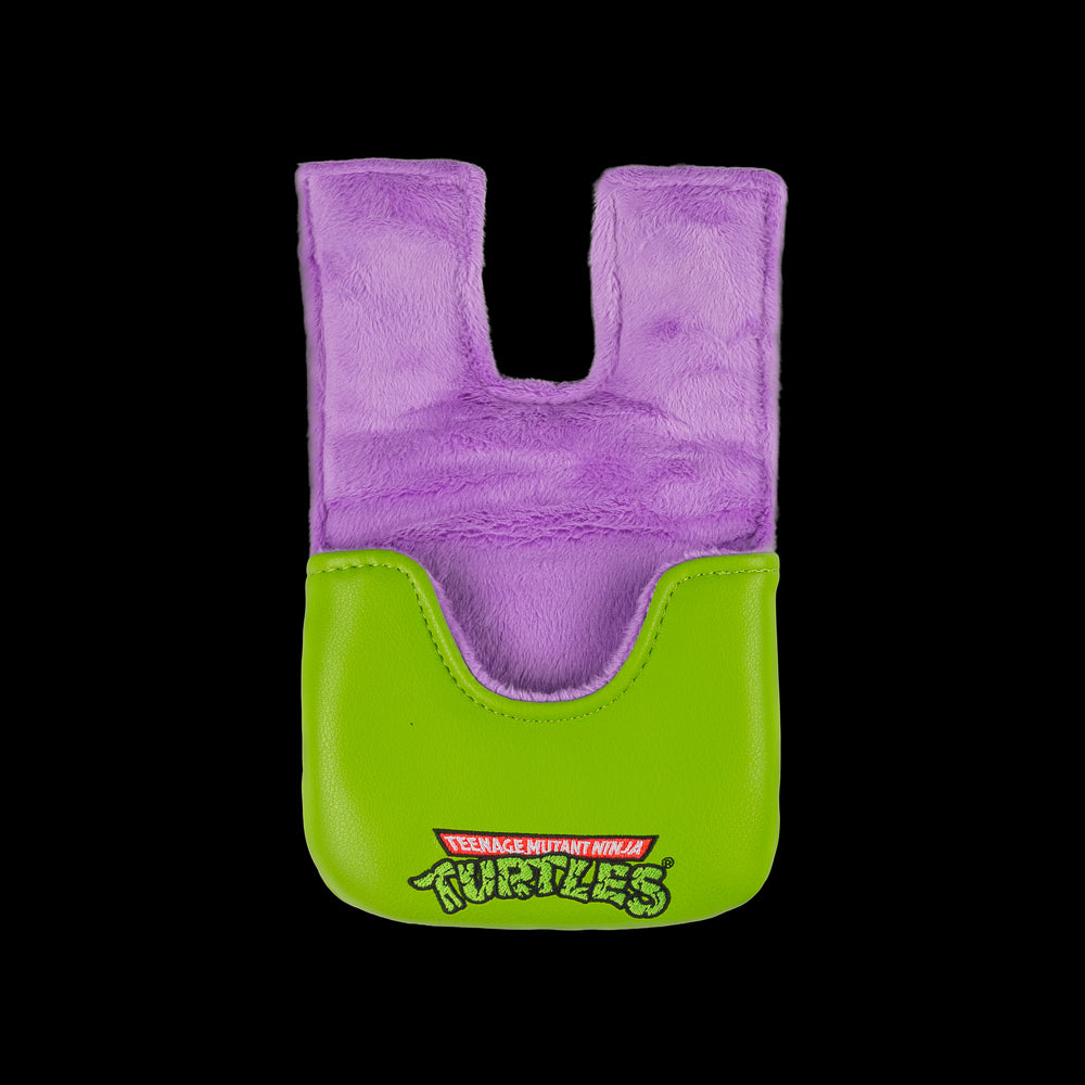 Green Donnie small center shaft mallet cover with purple mask peeking design.