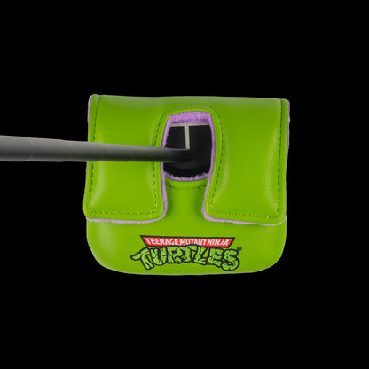 Green Donnie small center shaft mallet cover with purple mask peeking design.