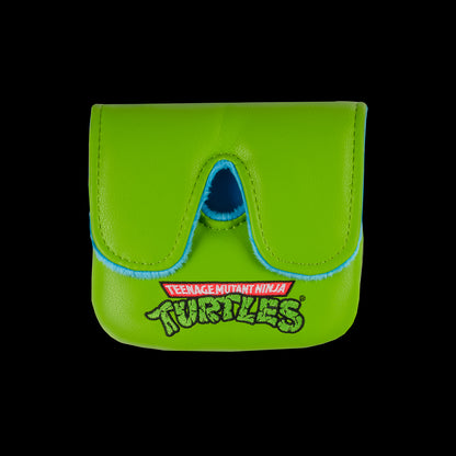 TMNT green Leo large center shaft golf mallet cover with blue mask peeking design.