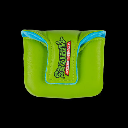 Green TMNT Leo mallet cover with blue mask peeking design.