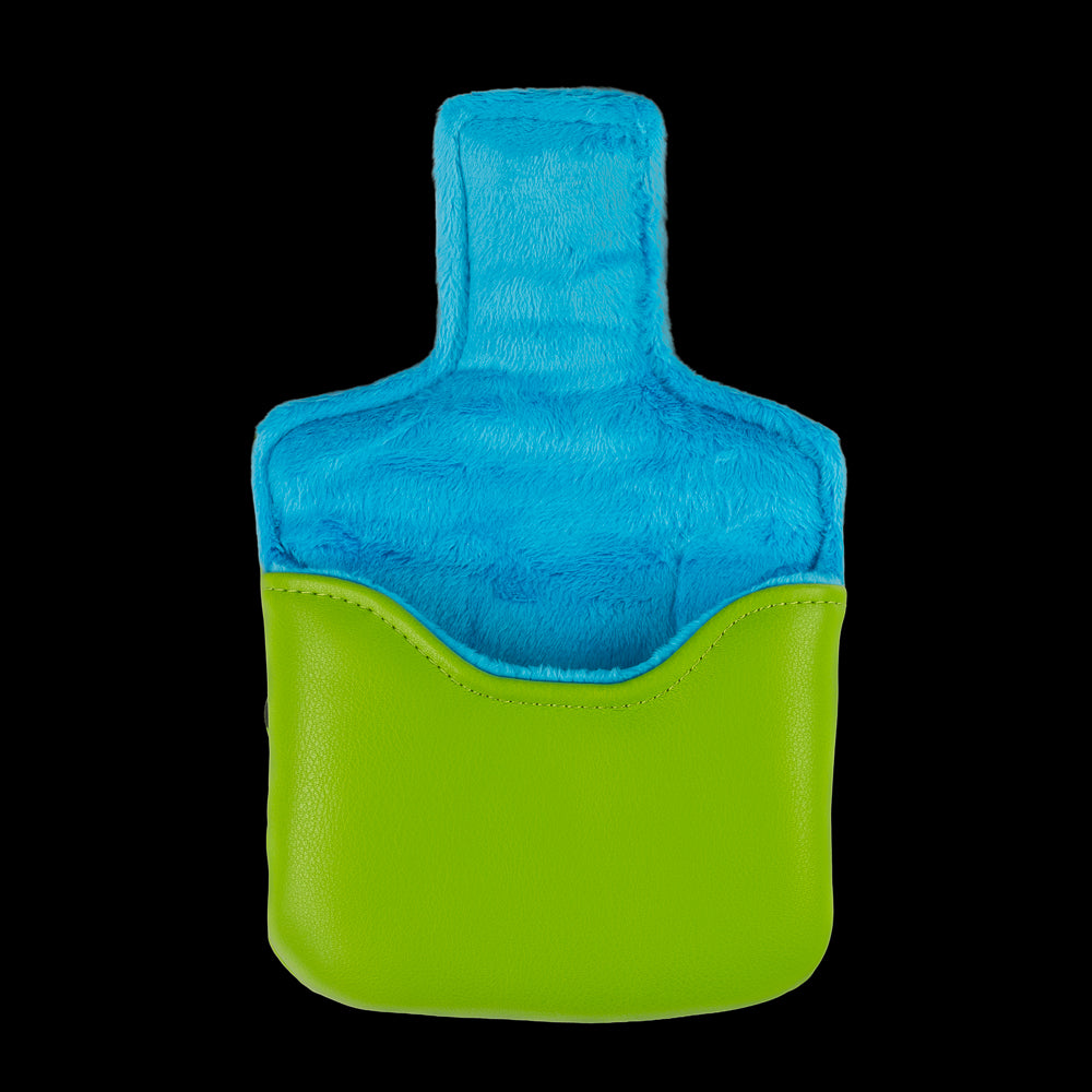 Green TMNT Leo mallet cover with blue mask peeking design.