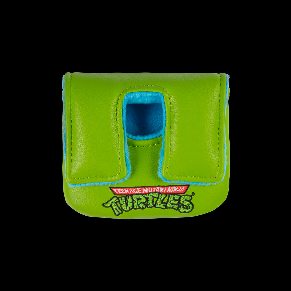 Green Leo small center shaft mallet cover with blue mask peeking design.