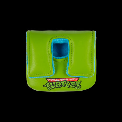 Green Leo small center shaft mallet cover with blue mask peeking design.