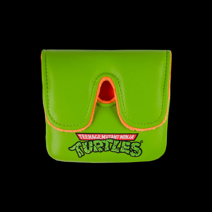 Green Mikey TMNT large center shaft golf mallet cover with orange mask peeking design.