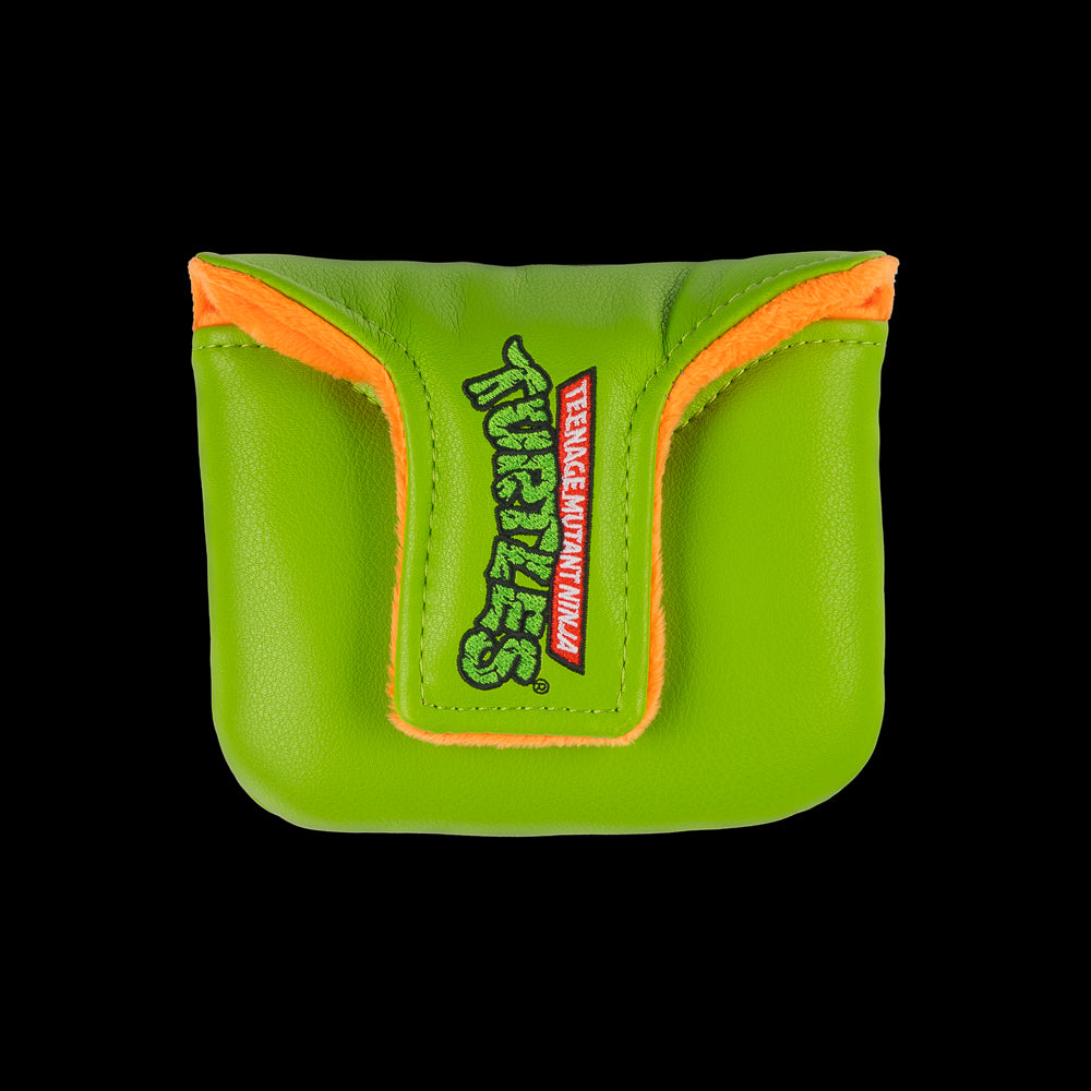 Green TMNT Mikey mallet cover with orange mask peeking design.