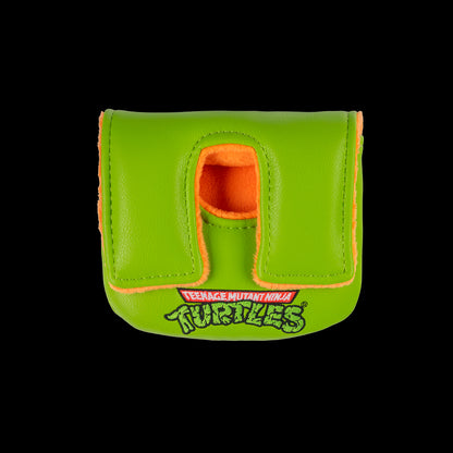 Green Mikey small center shaft mallet cover with orange mask peeking design.