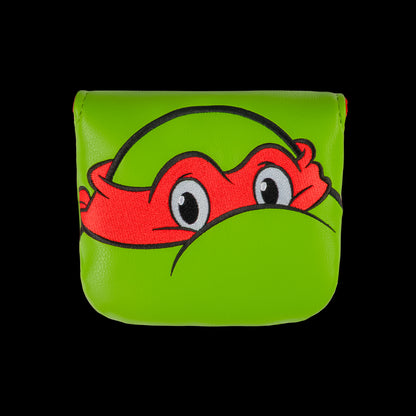 TMNT official green Raph large center shaft mallet cover with red mask peeking design.