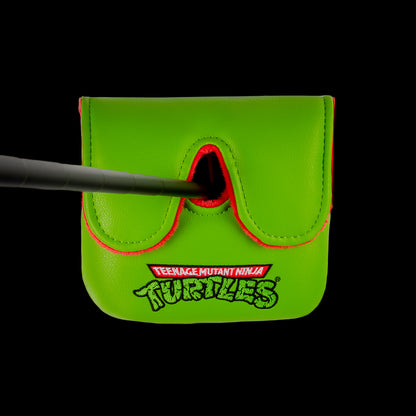 TMNT official green Raph large center shaft mallet cover with red mask peeking design.