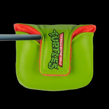 Green TMNT Raph mallet cover with red mask peeking design.