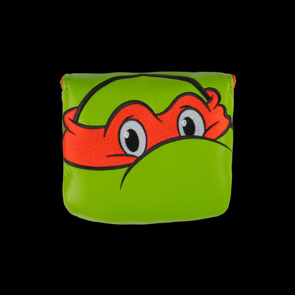 Green Raph small center shaft mallet cover with red mask peeking design.