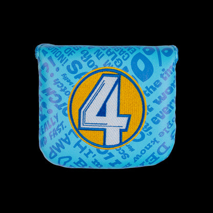 Blue Anchorman mallet putter cover with Channel 4 logo.