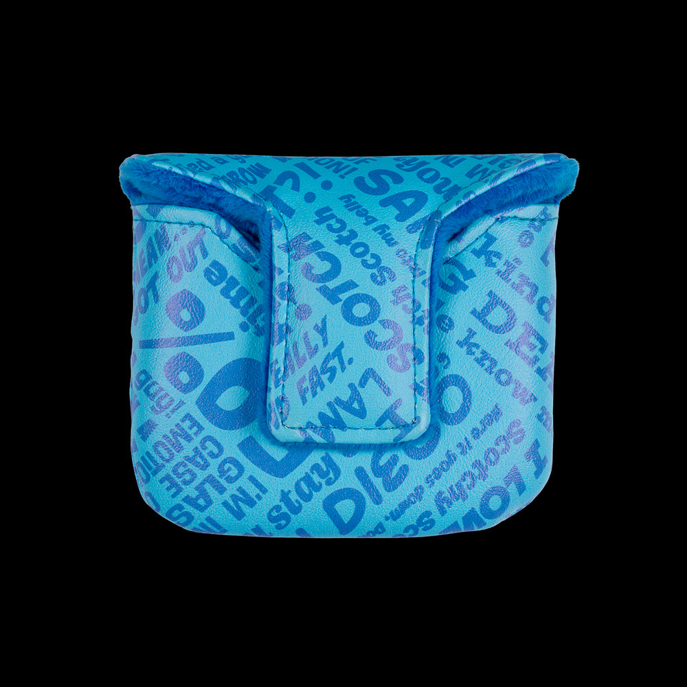 Blue Anchorman mallet putter cover with Channel 4 logo.