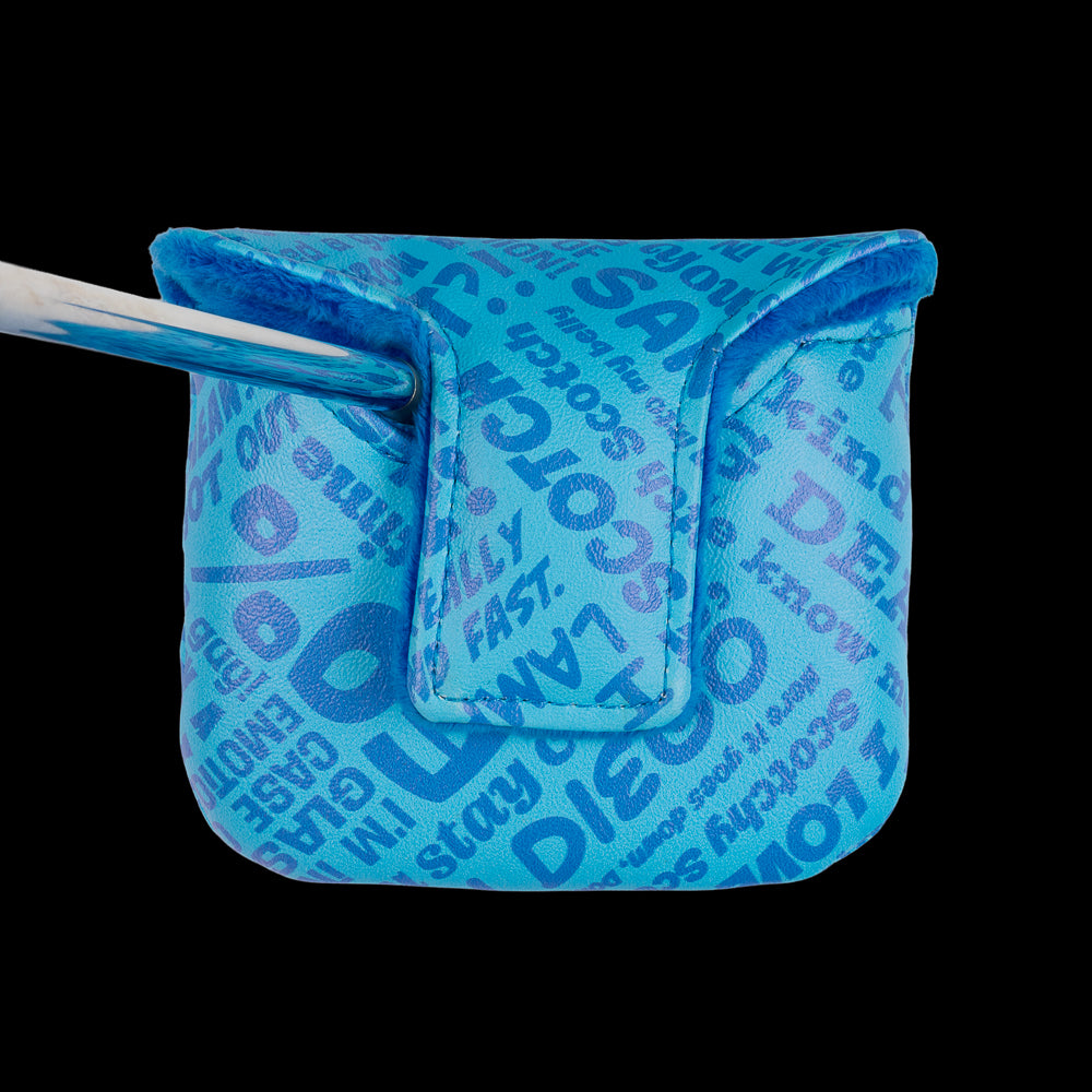 Blue Anchorman mallet putter cover with Channel 4 logo.