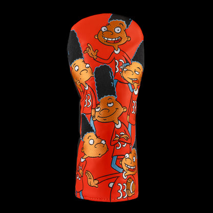 Red Hey Arnold driver cover with stacked Gerald poses.