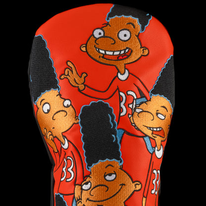 Red Hey Arnold driver cover with stacked Gerald poses.