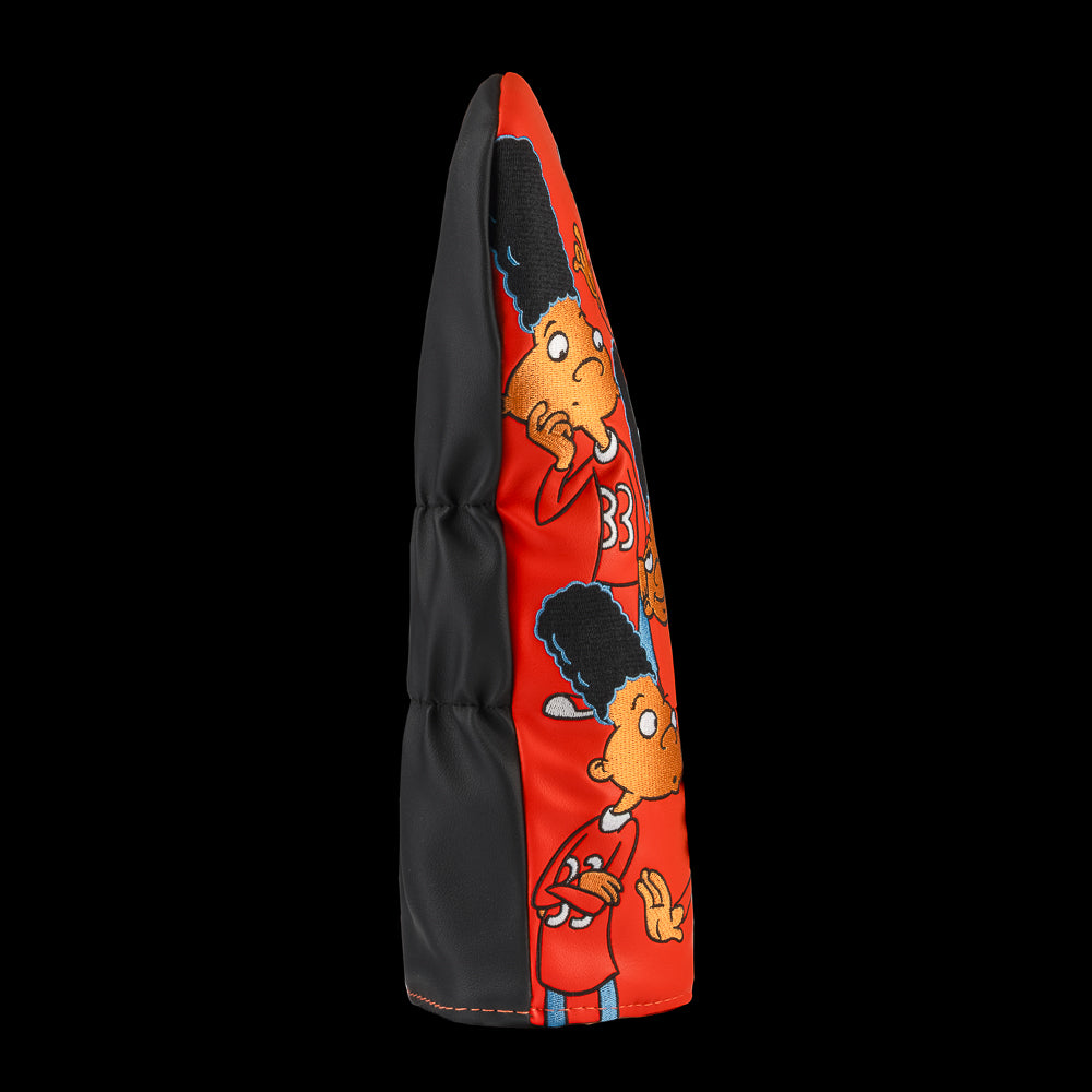 Red Hey Arnold driver cover with stacked Gerald poses.