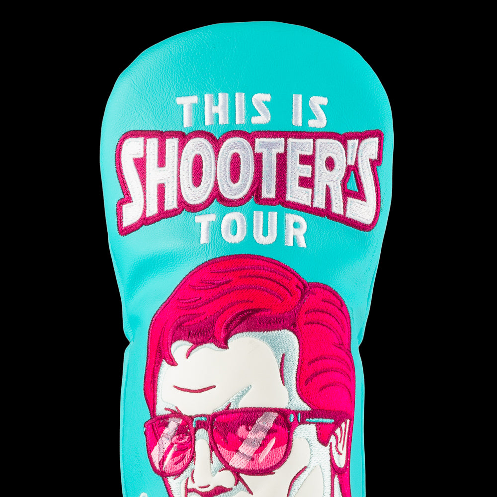 Happy Gilmore Shooter's Tour turquoise and neon pink officially licensed movie themed golf fairway wood headcover.