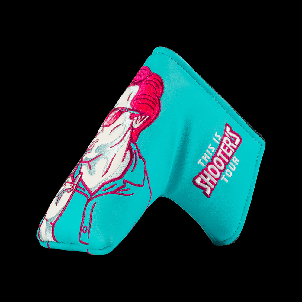 Happy Gilmore Shooter's Tour aqua and pink officially licensed Rewind golf blade putter headcover.