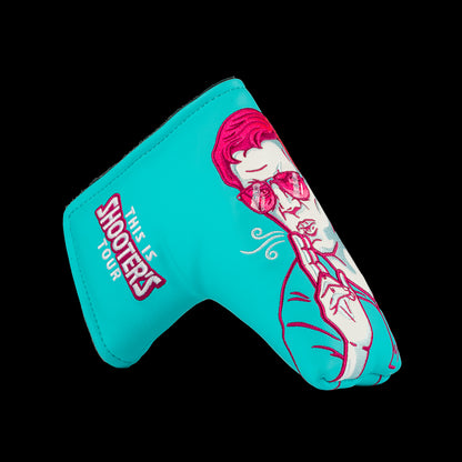 Happy Gilmore Shooter's Tour aqua and pink officially licensed Rewind golf blade putter headcover.