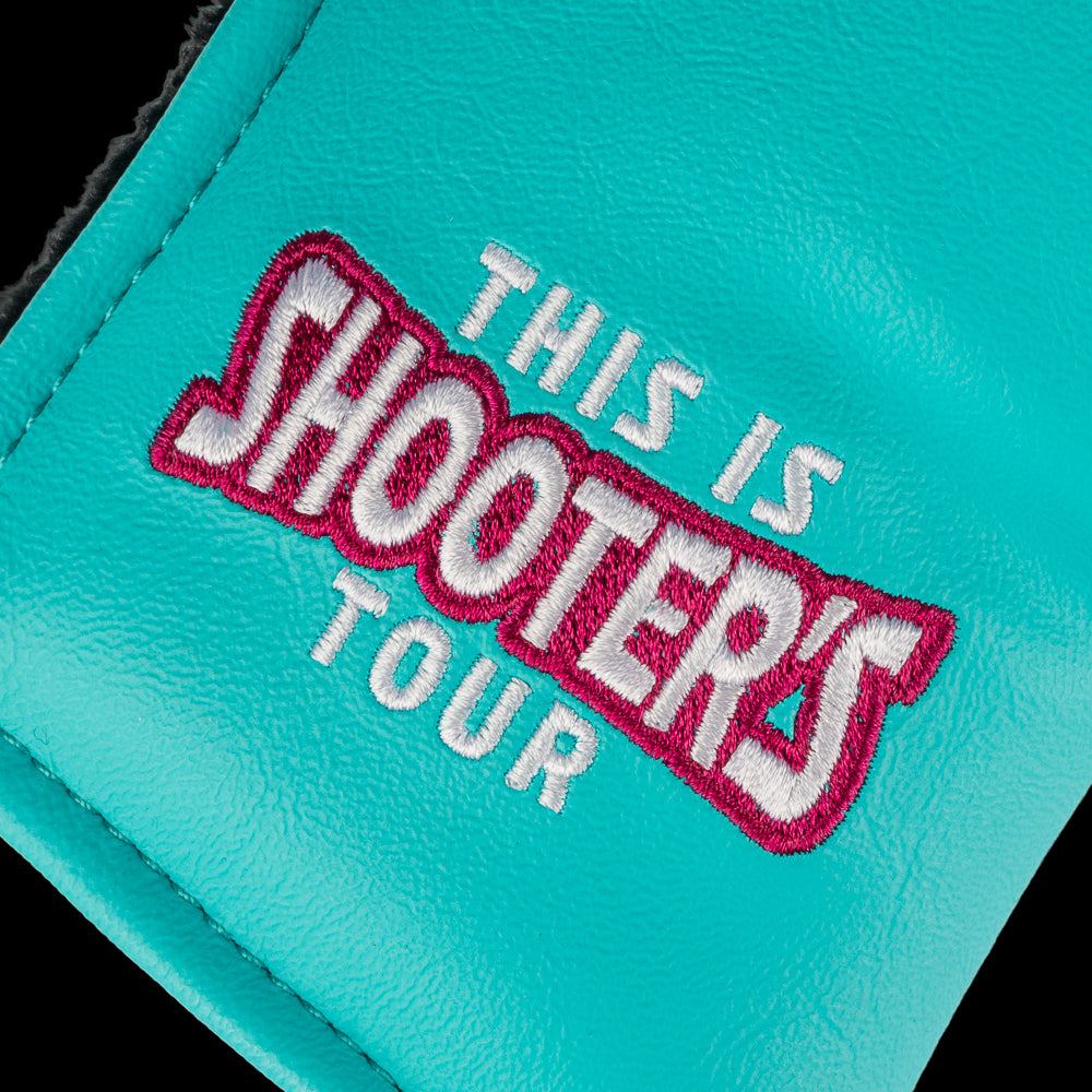Happy Gilmore Shooter's Tour aqua and pink officially licensed Rewind golf blade putter headcover.