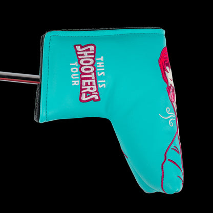 Happy Gilmore Shooter's Tour aqua and pink officially licensed Rewind golf blade putter headcover.