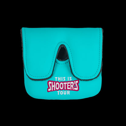 Happy Gilmore official Shooter's Tour aqua and pink Shooter McGavin themed center shaft XL mallet putter golf headcover.