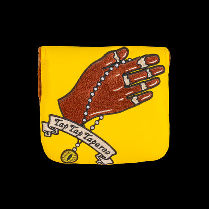 Rewind Golf x Happy Gilmore yellow Tap Tap Taparoo themed center shaft mallet golf headcover.