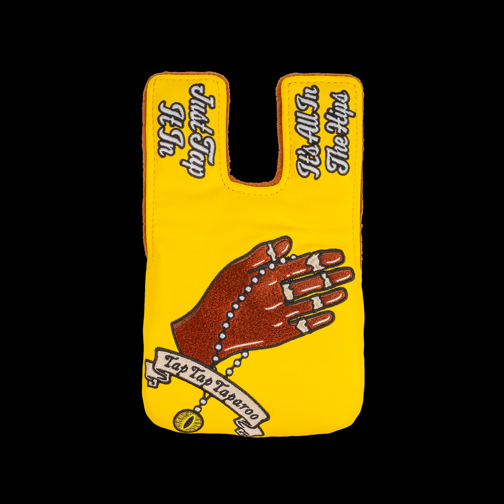 Rewind Golf x Happy Gilmore yellow Tap Tap Taparoo themed center shaft mallet golf headcover.