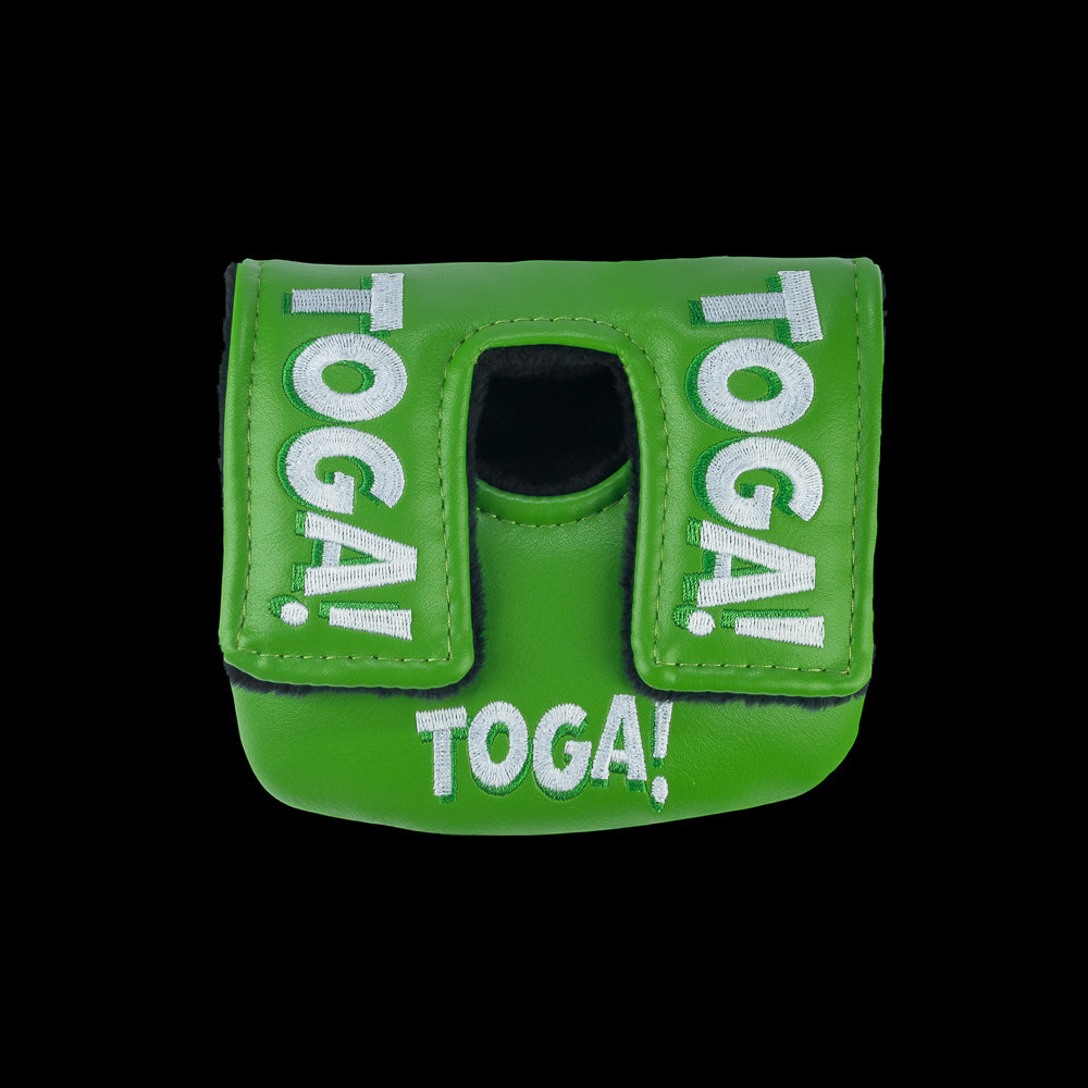 Rewind Golf x Animal House official Toga, Toga green center shafted mallet golf headcover.