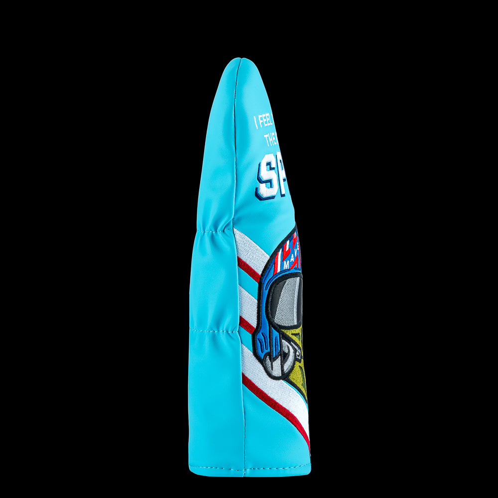 Rewind Golf x Top Gun Need For Speed official fairway wood golf headcover featuring Maverick helmet on teal material.