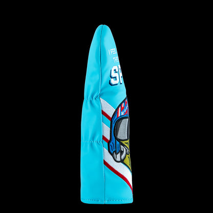 Rewind Golf x Top Gun Need For Speed official fairway wood golf headcover featuring Maverick helmet on teal material.