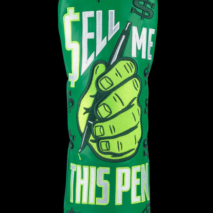 Rewind Golf x Wolf of Wall Street official green Sell Me This Pen themed fairway wood golf headcover.