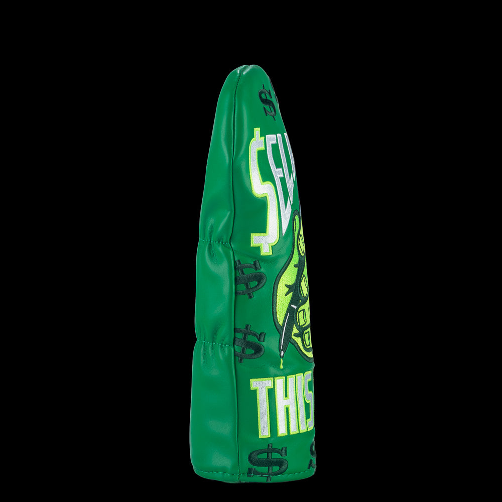 Rewind Golf x Wolf of Wall Street official green Sell Me This Pen themed fairway wood golf headcover.